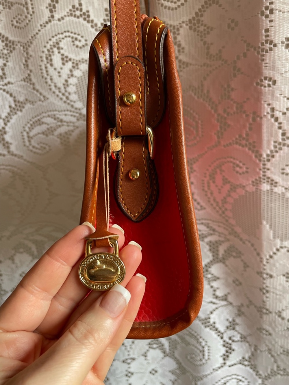Dooney & Bourke Look Alike Red Pebbled Leather Crossbody Bag - Picture 14 of 16